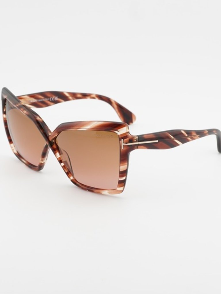 Tom Ford Fiore Ft1195 54f Sunglasses Red Havana Cat Eye Frame, Brown Lenses